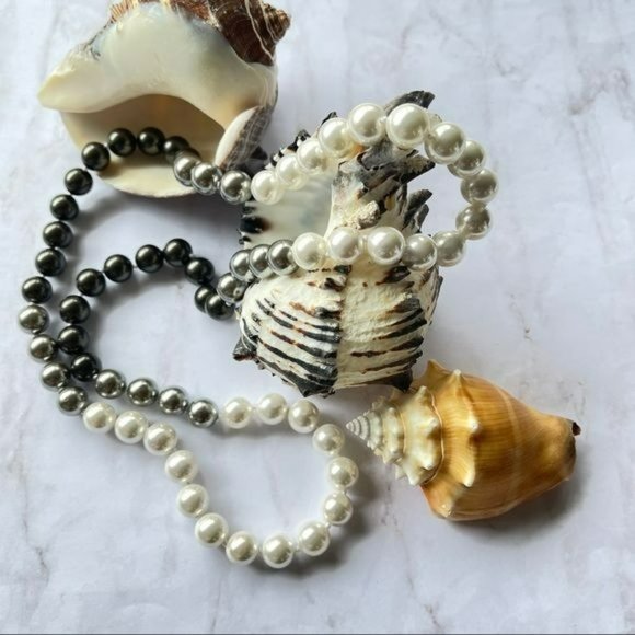 10mm Gradient Color White Gray Black Shell Pearl Necklace 29in - Picture 11 of 14